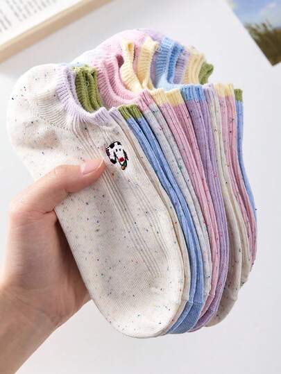5 Pairs Women Candy Color Polka Dot Invisible Short Socks, Suitable For All Seasons