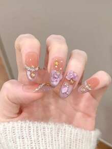 手工制作的镶钻3D立体花朵美甲贴片 - 彩色 - 查看 2