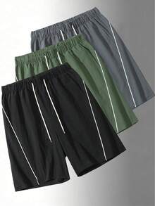 2 pièces Shorts de sport pour femmes, design de lignes, poches latérales, shorts bermuda décontractés, tissu en nylon respirant, convient pour la course, le port quotidien en été - Noir - Voir 4