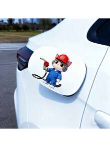 1pc Car Sticker, Car Decal, Gas Tank Sticker, A Small Cat Wearing Blue Overalls And Red Cap Refueling Your Car, PVC Material Self-Adhesive Removable Waterproof, Car Decoration, Decorative Sticker - Multicolor - View 3