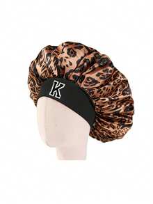 1顶儿童26字母光滑缎面睡帽，时尚舒适，透气防滑，日常护发帽 - 豹紋 - 查看 9