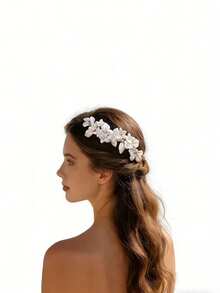 1 Stück Blume Muster eleganter ABS Kunststoff handgemachter Blumen Haarkamm Haarspange Braut Kopfschmuck, geeignet für alle Jahreszeiten, Sommer, Strand, Hochzeit - Verschiedenfarbig - Übersicht 3