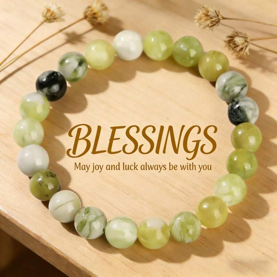 天然绿松石串珠手链，波西米亚风优雅手链，女士珠宝，串珠象征乐观、积极、自信和力量，弹性手链 - 多色 - 查看 1