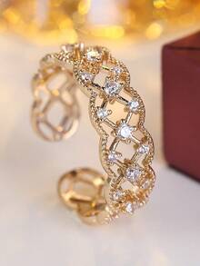 1枚奢华镂空时尚开口戒指，小众设计精致指环，百搭通勤配饰 - 開口戒指 - 查看 2