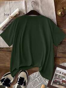 Camiseta de manga corta con estampado de lazo, de corte holgado, para primavera/verano, de uso casual-Vintage Street Style Unisex Loose Cotton Short Sleeve Crew Neck T-Shirt - Verde - Ver 3