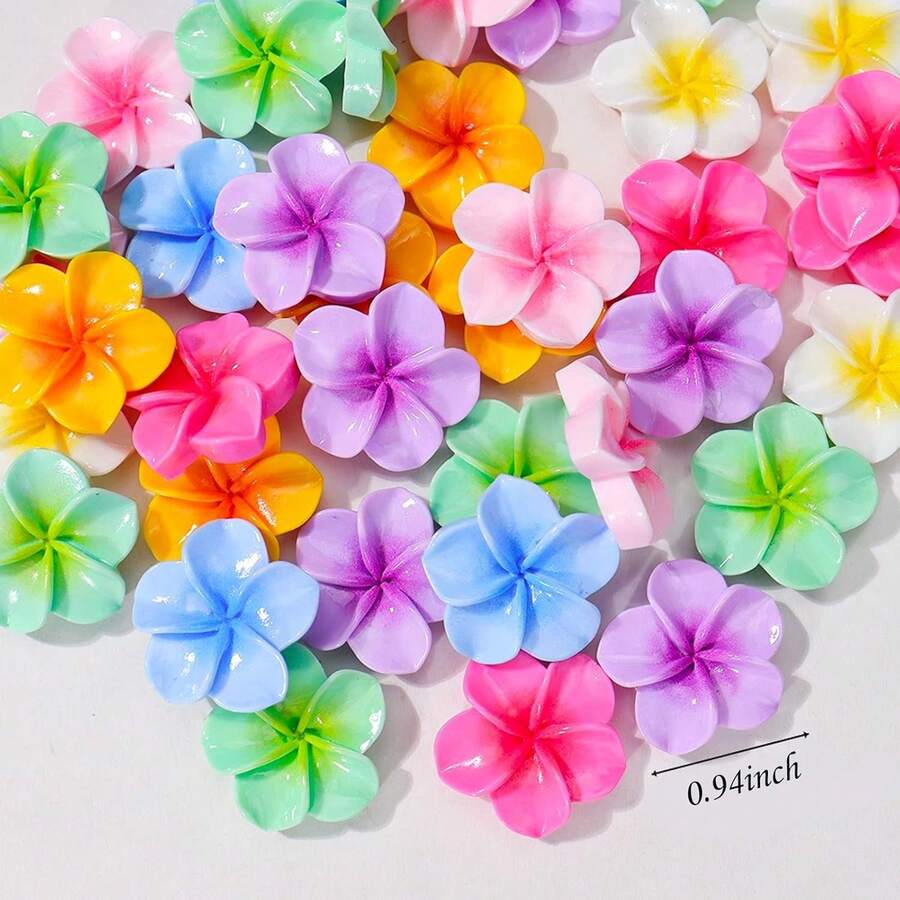 30pcs Random Mixed Color 5-Petal Flower DIY Cream Gel Phone Case Material Pack, Handmade Craft Resin Jewelry Accessories - Multicolor - View 1