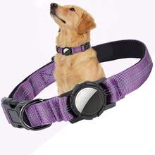 1 pieza Collar protector para rastreador Airtag, collar reflectante ajustable para perros medianos y grandes, collar de nailon para mascotas (Airtag no incluido) - Morado - Ver 10