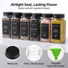 Tomnk 24pcs Square Glass Spice Jars With Black Metal Lids & Shaker Tops, Clear Seasoning Containers Set With Labels, Funnel & Pen, Airtight Herb Storage For Kitchen Pantry Cabinet, Ideal Mother's Day Gift - 24pcs-透明 - 查看 3