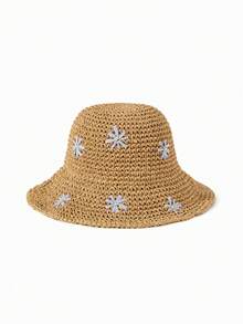 Mũ rơm chống nắng cho nữ, có thể gập lại, vành rộng, họa tiết hoa dễ thương, mũ mùa hè đi biển, mũ xô du lịch, mũ đi nghỉ mát. - Nhiều màu - Xem 5