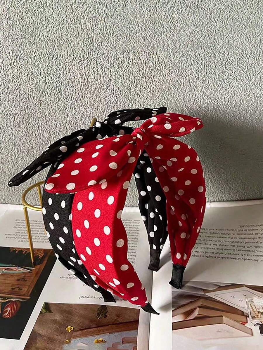 红色波点蝴蝶结复古发箍，情人节礼物 - 彩色 - 查看 1