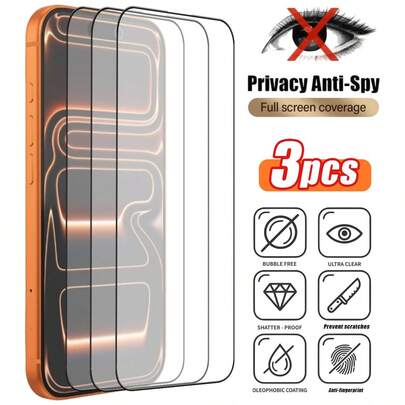 Bộ 3 miếng dán màn hình cường lực độ phân giải cao, phủ toàn màn hình, tương thích với iPhone 11 12 13 14 15 16 Pro Max, 14 15 Plus 16e, và miếng dán màn hình cường lực cho iPhone 17 Air.