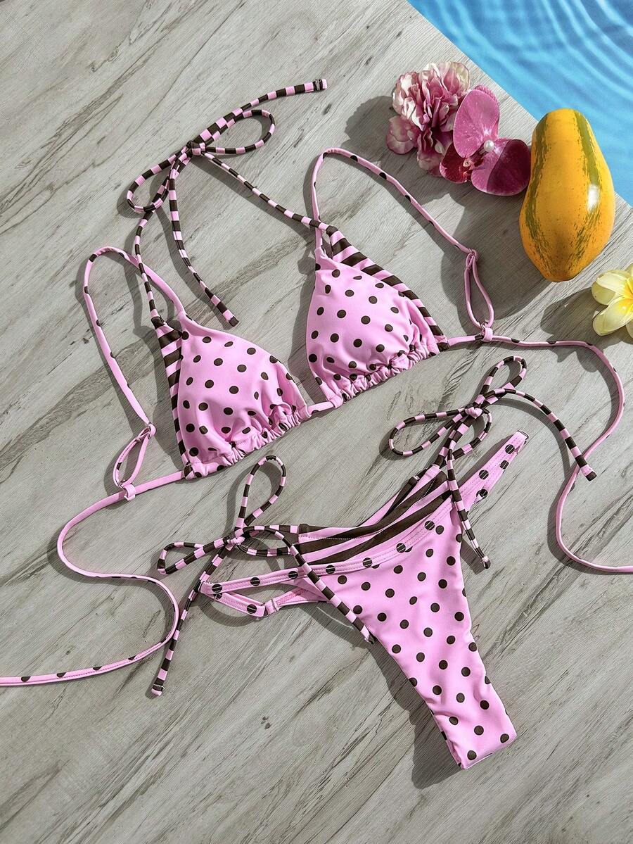 Bộ bikini chấm bi dành cho nữ, đồ bơi mùa xuân thoải mái, trang phục đi biển mùa hè, áo bikini crop top thanh lịch, phù hợp cho kỳ nghỉ, lễ hội âm nhạc, phong cách boho từ thành phố ra biển.