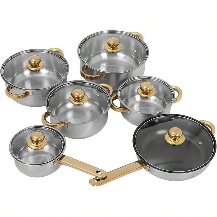 18-Piece Stainless Steel Pots & Pans Set, Includes 6 Pots With 6 Lids & 6 Cooking Spatulas, Rustproof & Non-Stick Cookware Kit, Induction Hob Compatible Saucepans With Lids, Durable Kitchen Cooking Set For All Stovetops