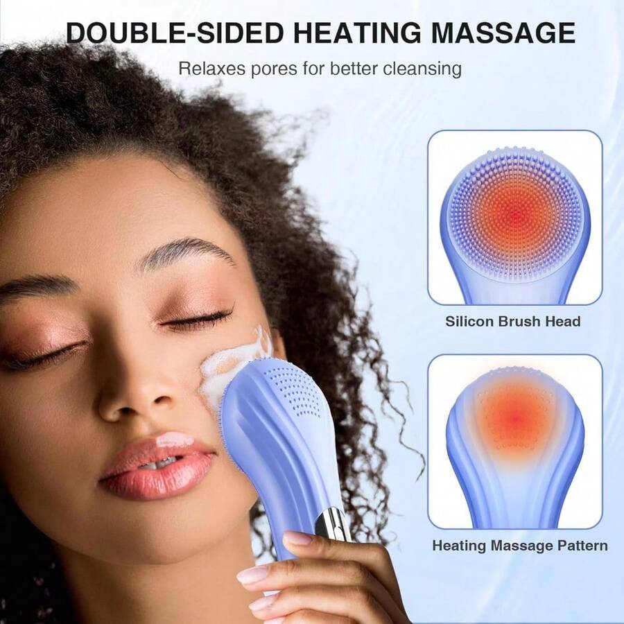 5 Modes Silicone Face Scrubber, Waterproof Face Scrubber Exfoliator For Men & Women, Rechargeable Electric Facial Cleansing Brush For Deep Cleansing, Exfoliating, Massage (Blue) - Mặc định - Xem 1