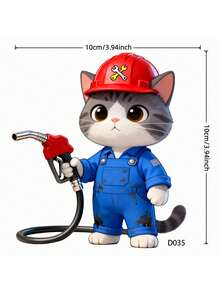 1pc Car Sticker, Car Decal, Gas Tank Sticker, A Small Cat Wearing Blue Overalls And Red Cap Refueling Your Car, PVC Material Self-Adhesive Removable Waterproof, Car Decoration, Decorative Sticker - Multicolor - View 8