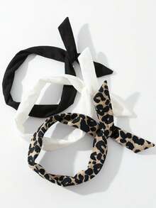 3件套 女士休闲百搭纯色及豹纹扭结发带 沙滩配饰 夏季穿搭 - 彩色 - 查看 5
