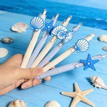 6 chiếc bút bi chủ đề đại dương, hình vỏ sò, sao biển, cá ngựa hoạt hình màu trắng và xanh nhạt dễ thương, mực đen, quà tặng mùa hè, bãi biển, văn phòng, tiệc tùng, bút màu trung tính. - Bộ - Xem 1