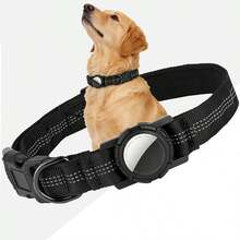 1pc Pet Collar With Airtag Holder, Reflective Adjustable Anti-Lost Positioning Collar For Medium & Large Dogs (Airtag Not Included) - Black - View 11