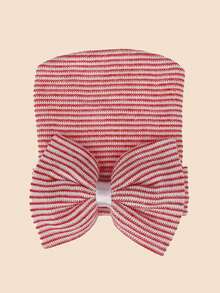 1 Mũ len mềm mại cho bé sơ sinh 0-3 tháng tuổi, có nơ sọc tháo rời, dễ thương, ấm áp, thích hợp mặc hàng ngày. - 1PC - Xem 4