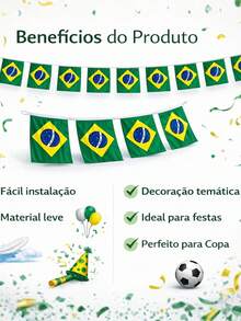 Kit Of 5 Strings Of Brazil Flags, 75 Units, Vibrant Colors, Decoration For World Cup, June Festival, Themed Events, Brazilian Fans, Green And Yellow Ornament, High Quality, Resistant, Easy Installation, Ideal For Homes, Bars, Schools, Businesses, Patriotic Parties, Birthdays, Indoor And Outdoor Decoration, Durable, Reusable, Great Coverage, Impactful Visual, Festive Atmosphere, Brazil Theme, World Cup, Football, Promotions, Sporting Events, National Celebrations. - Xem 4