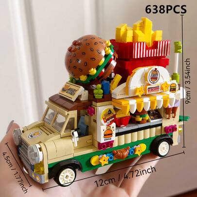 成人积木甜点餐车，迷你冰淇淋车积木套装，绝佳生日礼物