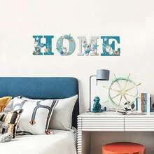 4件套木制海滩主题装饰套装，适用于海滩派对、浴室、卧室、房间装饰、墙面装饰、庭院装饰，也可作为生日和毕业礼物。 - 藍色 - 查看 3