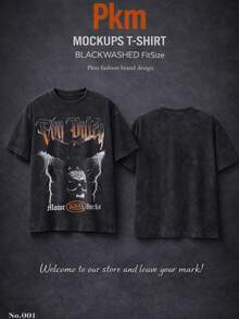 Men Black Washed Streetwear Brand Street Style 100 Percent Cotton T Shirt With Vons Dutchs Logo And Lightning Design For Casual Wear Outfits | Vintage Heavyweight T Shirt | Perfect Gift | Loose Comfortable Breathable | Machine Washable Fabric | Hip Hop Cool Style | Drippy Clothes | Y2K - màu đen - Xem 1