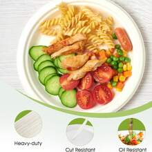 Bộ 1/50/100/150/200 đĩa giấy tròn phân hủy sinh học (26cm, màu trắng) - Đĩa chất lượng cao làm từ sợi mía, thích hợp cho bữa ăn hàng ngày, nhà hàng, họp mặt gia đình, xe bán thức ăn, sự kiện đặc biệt, dịch vụ ăn uống, đám cưới, tiệc tùng - Chống thấm nước, chống dầu mỡ, dùng được trong lò vi sóng, bền chắc, chống cắt. - trắng - Xem 4