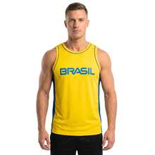 Brazil World Cup 2026 Sports Tank Top - Lightweight And Comfortable For Gym, Training, Weightlifting And Running - Yellow With Blue - View 2