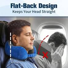 Memory Foam Travel Neck Pillow For Airplane, Adjustable Snap Buttons, Foldable Compact Design With Carry Bag, Washable Velvet Cover, Flat Back Support For Car, Train, Home Use - Blue - View 4