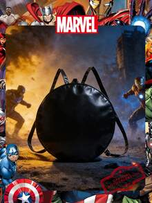 1 Ba lô hình khiên Marvel chính hãng, túi đeo vai tròn độc đáo dành cho người hâm mộ Marvel, ba lô đeo chéo bằng da PU, cặp sách dung tích lớn cho học sinh, túi du lịch thường ngày, phù hợp cho bé trai/thanh thiếu niên/học sinh/trẻ em, dùng cho năm học mới/hàng ngày/lớp học. - màu đen - Xem 7