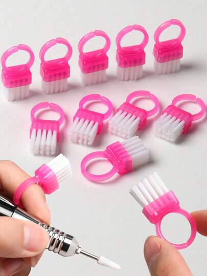 Mini Ring Finger Nail Cleaning Brush - Plastic Dust Brush, Suitable For Manicure, Jewelry Care, Removing Dullness, Portable Essential For Home And Salon, Compact Nail Cleaning Brush, Finger Clip Nail Care Tool, Easy To Operate