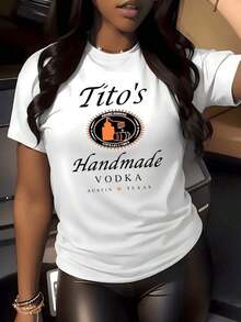 Summer Tops 1pcs Vintage Liquor Bottle Graphic Print T Shirt 220g Retro Distillery Theme Women's Casual Round Neck 100% Cotton Tee Street Style Summer Clothes - 白色 - 查看 5