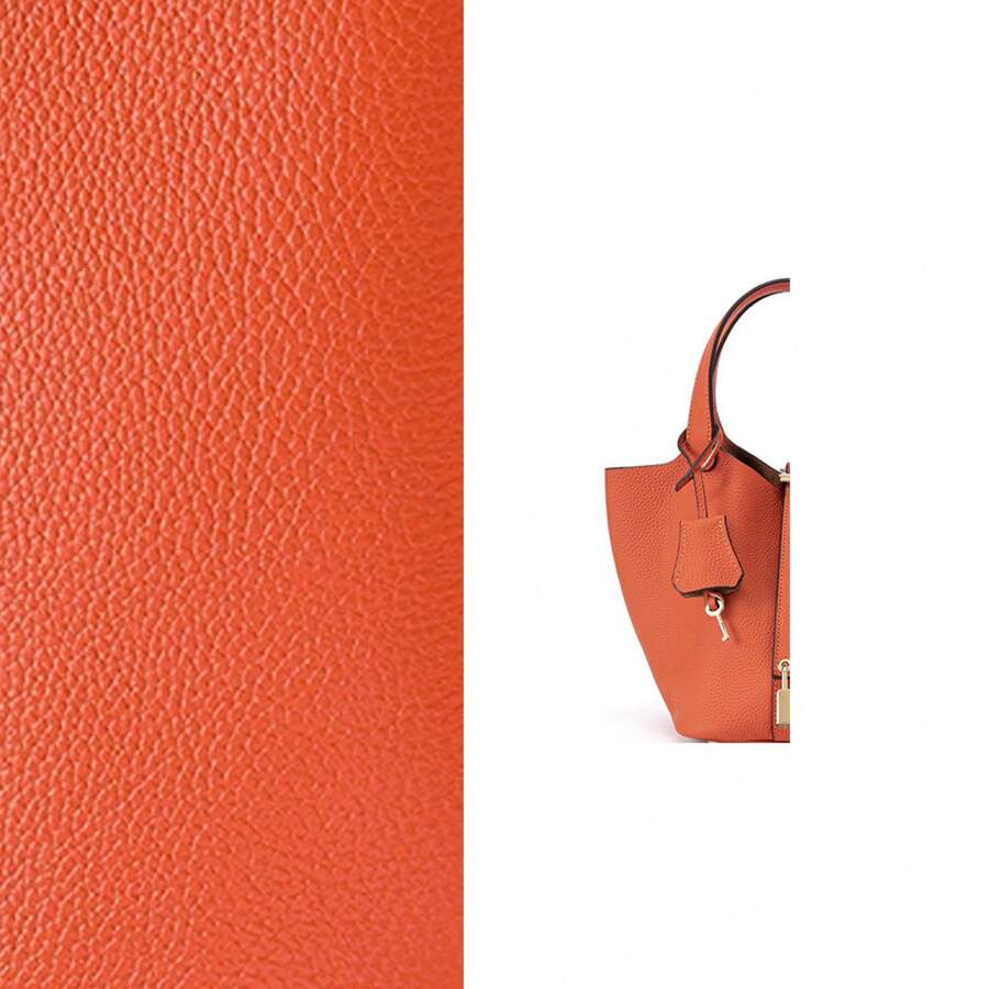 Women's Genuine Leather Basket Bag, Exquisite Bucket Bag, Niche Large-Capacity Ladies' High-End Handbag - Jelly Orange Gold Buckle - View 1