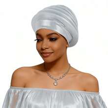 Shimmer African Head Wraps Solid Color Multi-Layer Church Turban For Women Stretch Hat - White - View 6