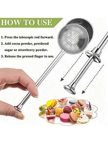 Tamizador de polvo extensible de acero inoxidable, herramienta de horneado, adecuado para azúcar glas, té suelto, horneado, diseño integrado, operación con una sola mano, adecuado para horneado de cocina, tamizado de azúcar glas, harina, especias y hierbas - Multicolor - Ver 7