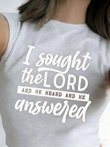 Graphic TeesWomen's Plus Size 100% Cotton Short Sleeve Crew Neck T-Shirt - With "I Sought The Lord And He Heard And He Answered" Faith Graphic (White Font Design), Soft Breathable Casual Top Suitable For Daily Leisure & Faith-Inspired Gatherings100% CottonWomen's Casual Cotton Tee Mother's Day Gift - 淺灰色 - 查看 5