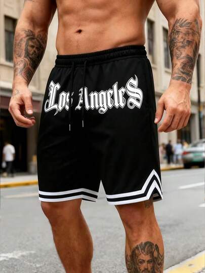 男士休闲运动短裤，运动短裤，篮球短裤，男友风印花短裤，健身短裤，抽绳腰带，弹力轻便运动裤，适合篮球、棒球、健身、跑步、训练、运动、户外活动，父亲节礼物