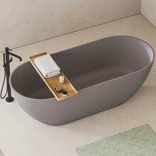 63" Luxury Solid Surface Bathtub, Stone Resin Freestanding Soaking Bathtub With Overflow And Pop-Up Drain For Contemporary Bathroom, Matte Grey GF-23S03-63MG - Grey - View 4