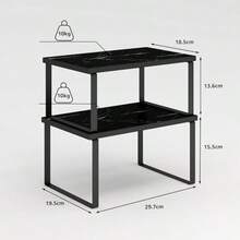 MU:4LIFE Set de 2 Organizadores de Estantes de Cocina Estantería de Almacenamiento para Gabinete y Soporte Multiuso para Cocina y Apilable de Tablero de Madera y Estructura de Metal Mármol Negro - Mrmol Negro - Ver 3