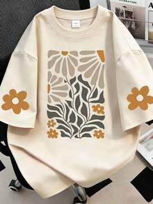 Áo thun nữ cổ tròn in hình cây cỏ, áo thun đồ họa nữ. - Màu be - Xem 1