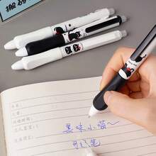 4支装可擦凝胶笔 - 0.5mm细笔尖，蓝色墨水，速干顺滑，可爱猫咪图案，带爱心和爪印，含橡皮擦笔帽和透明墨水管，适用于学校、办公室、日记、考试笔记 - 是喜爱日系动漫文具的儿童和青少年的理想礼物（蓝黑配色） - 黑咪小貓 - 查看 2