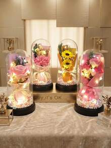 1件裝人造發光玫瑰花束禮盒，小向日葵、康乃馨與鬱金香花束，永生花夜燈，發光花卉禮物，適合送給她、妻子、媽媽、女性，聖誕節、情人節、生日、母親節，居家裝飾、房間裝飾 - [多色] - 查看 1