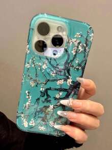1个中国传统绘画杏花图案艺术手机壳，兼容 17 Pro Max 17 16 15 14 13 Pro Max 12 11 后盖 - 梅花 - 查看 1
