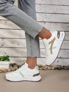 Giày thể thao nữ mũi tròn, buộc dây, đế dày, thoải mái, thích hợp cho chạy bộ. - Màu Khaki - Xem 3