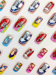 Summer Nails Short Nails Y2k Nails Colorful, Stylish Shoes Press On Nails - Multicolor - View 2