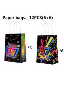 12pcs "67" Themed Party Gift Bags, Suitable For Birthday, Candy, Gathering. Numbered 67 Decor Animated Gift Supplies, Applicable For Baseball Party, Wedding, Bachelorette Party, Birthday And Outdoor Camping Etc. - Multicolor - View 10