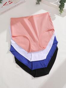 FINETOO 4pcs Cotton High Waist Seamless Solid Color Briefs, Plus Size Women Underwear - Multicolor - View 4