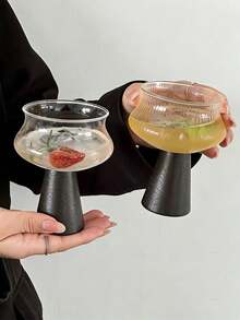 1个高品质独特设计玻璃杯，配木柄，复古鸡尾酒/葡萄酒/饮料/咖啡/下午茶杯，适用于苏打水、冰淇淋、慕斯，可作办公室饮具、客厅客用茶杯。 - 彩色 - 查看 10
