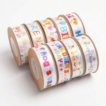 Dây ruy băng gói quà sinh nhật rộng 2cm – 10 thước Anh (3 mét) in chữ "Chúc mừng sinh nhật" bằng chất liệu grosgrain, thích hợp để trang trí hộp quà, bánh kem, tiệc tùng và các hoạt động thủ công.